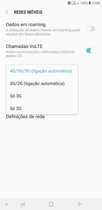 Prima o tipo de rede pretendido.
