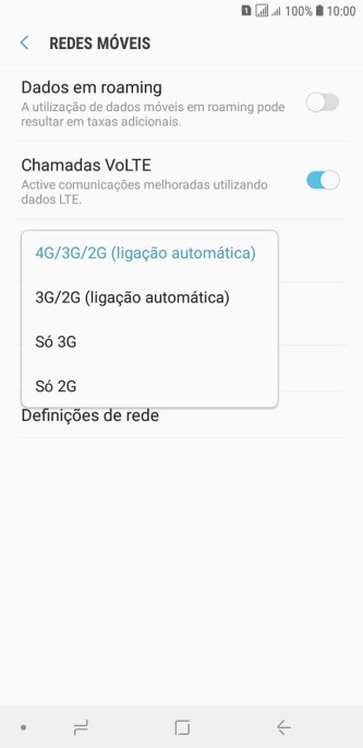 Prima o tipo de rede pretendido.