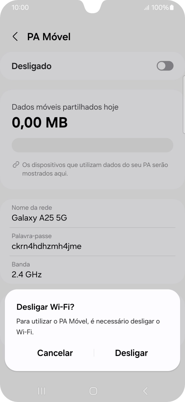 Se o Wi-Fi estiver ativado, prima Desligar.