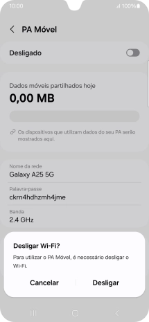 Se o Wi-Fi estiver ativado, prima Desligar.