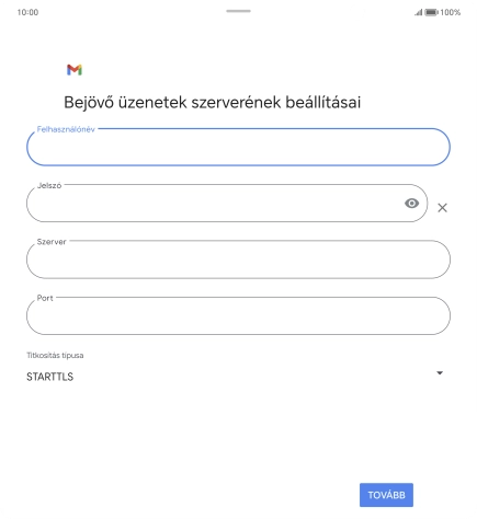 Kattints a „Szerver” alatti mezőre, és írd be az e-mail szolgáltatód bejövő szerverének a nevét.