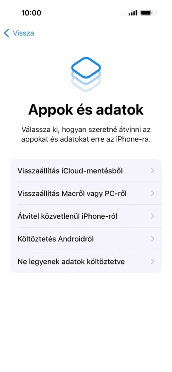 Válaszd a Ne legyenek adatok költöztetve lehetőséget, és kövesd a képernyőn megjelenő utasításokat az aktiválás befejezéséhez.