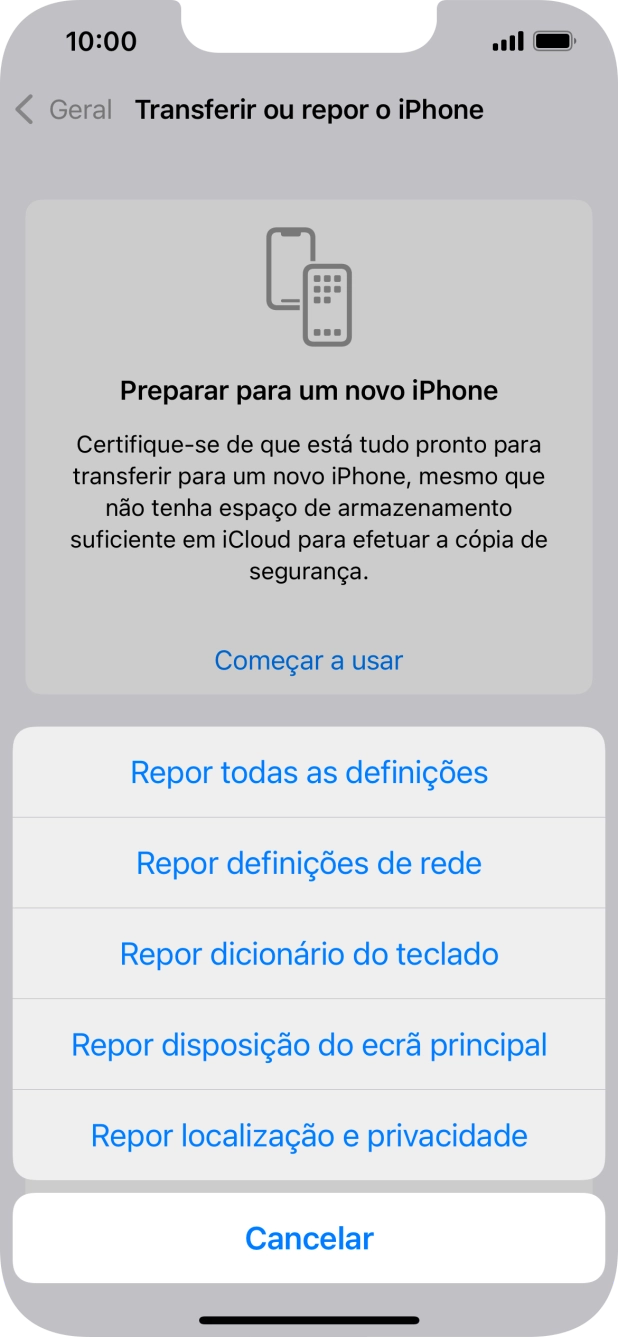 Prima Repor todas as definições.