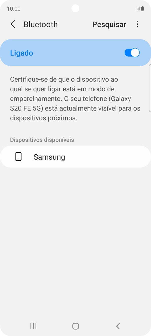 Prima o dispositivo Bluetooth pretendido e siga as indicações no ecrã para emparelhar o dispositivo pretendido com o telefone.