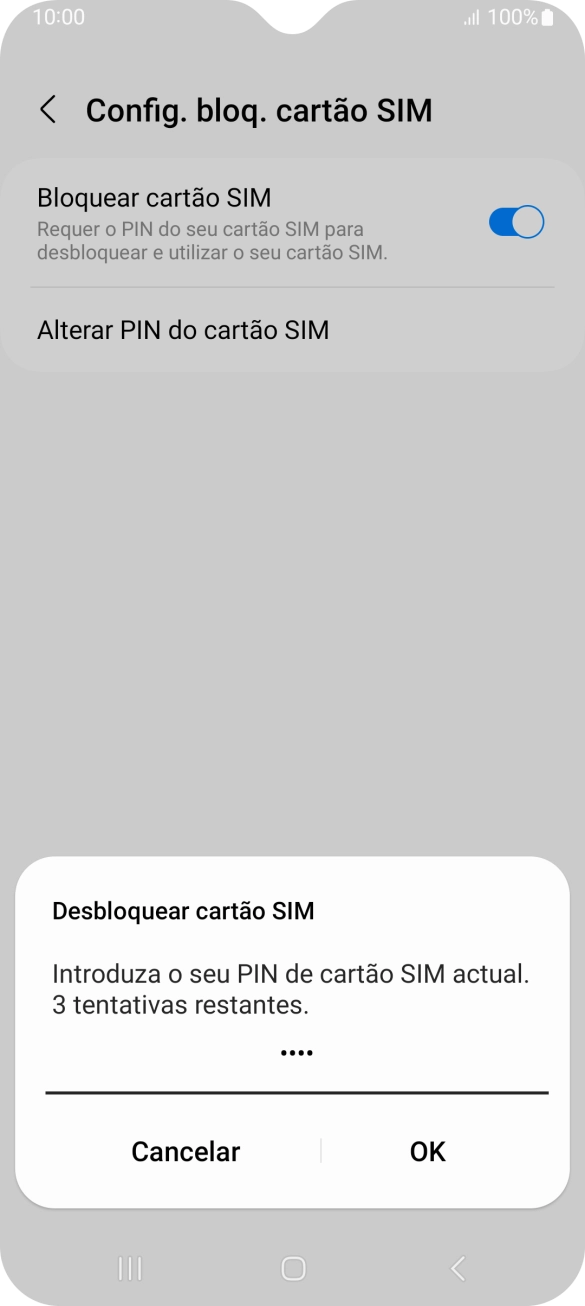 Introduza o seu código PIN e prima OK.