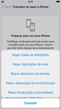 Prima Repor todas as definições.