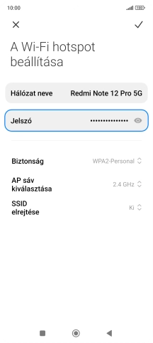 Válaszd a Hálózat neve lehetőséget, és írd be a Wi-Fi-hotspot kívánt nevét.