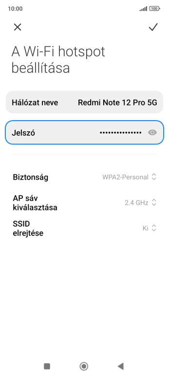 Válaszd a Hálózat neve lehetőséget, és írd be a Wi-Fi-hotspot kívánt nevét.