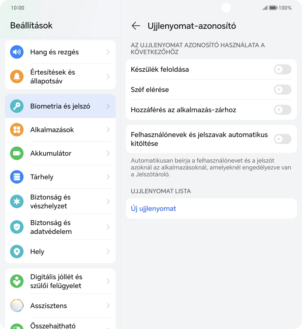 Válaszd az Új ujjlenyomat lehetőséget.