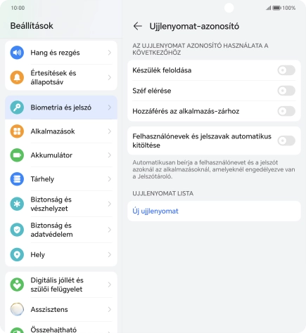 Válaszd az Új ujjlenyomat lehetőséget.