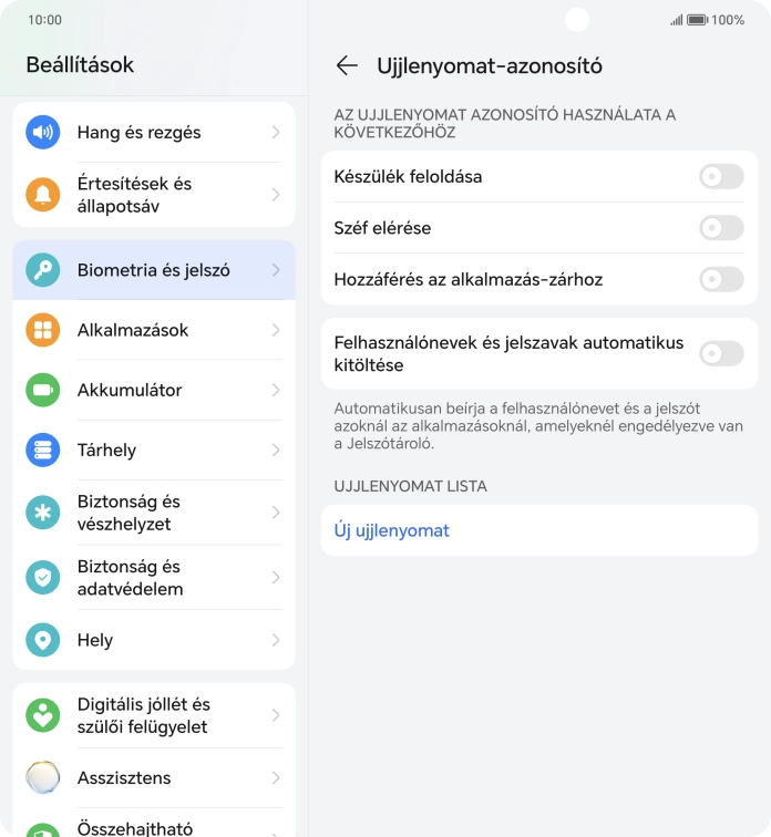 Válaszd az Új ujjlenyomat lehetőséget.