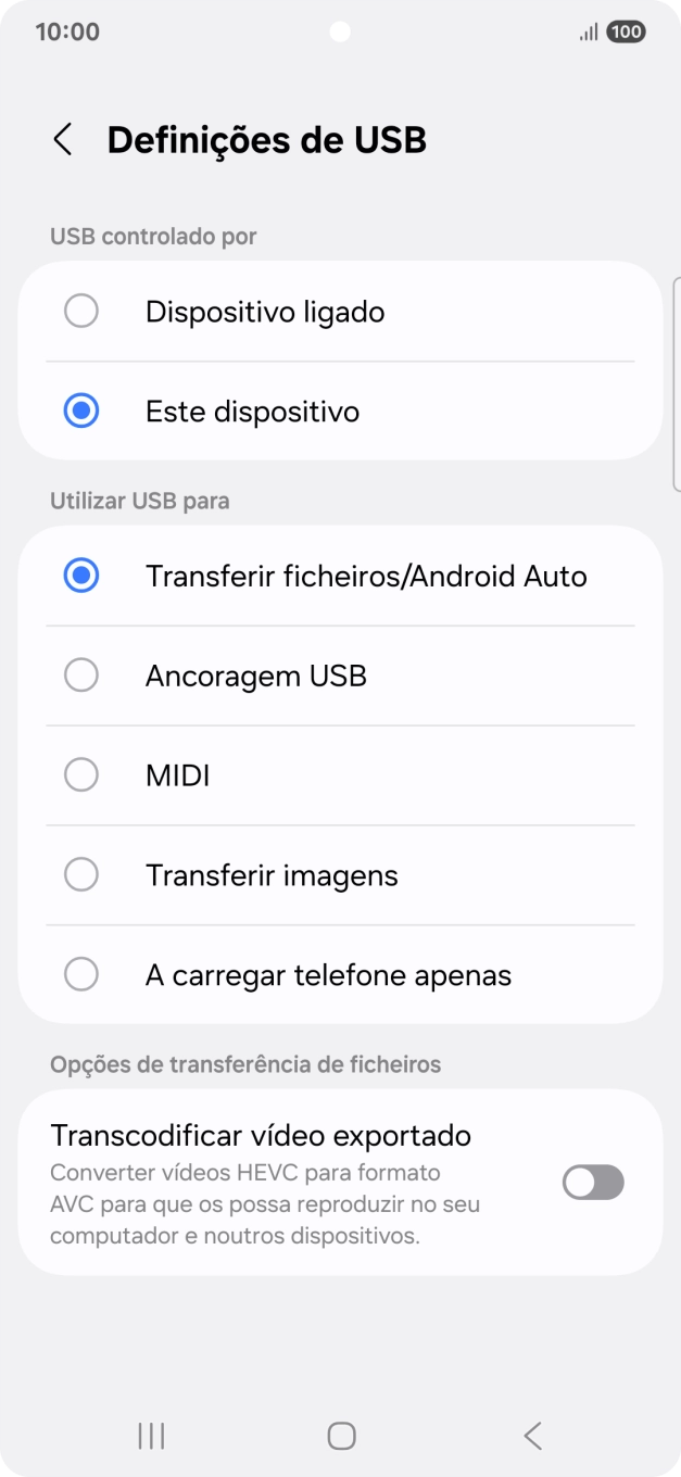 Prima Transferir ficheiros/Android Auto.