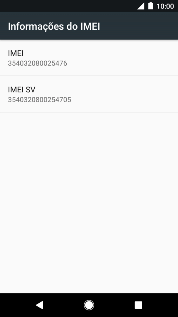 O código IMEI é mostrado no ecrã.