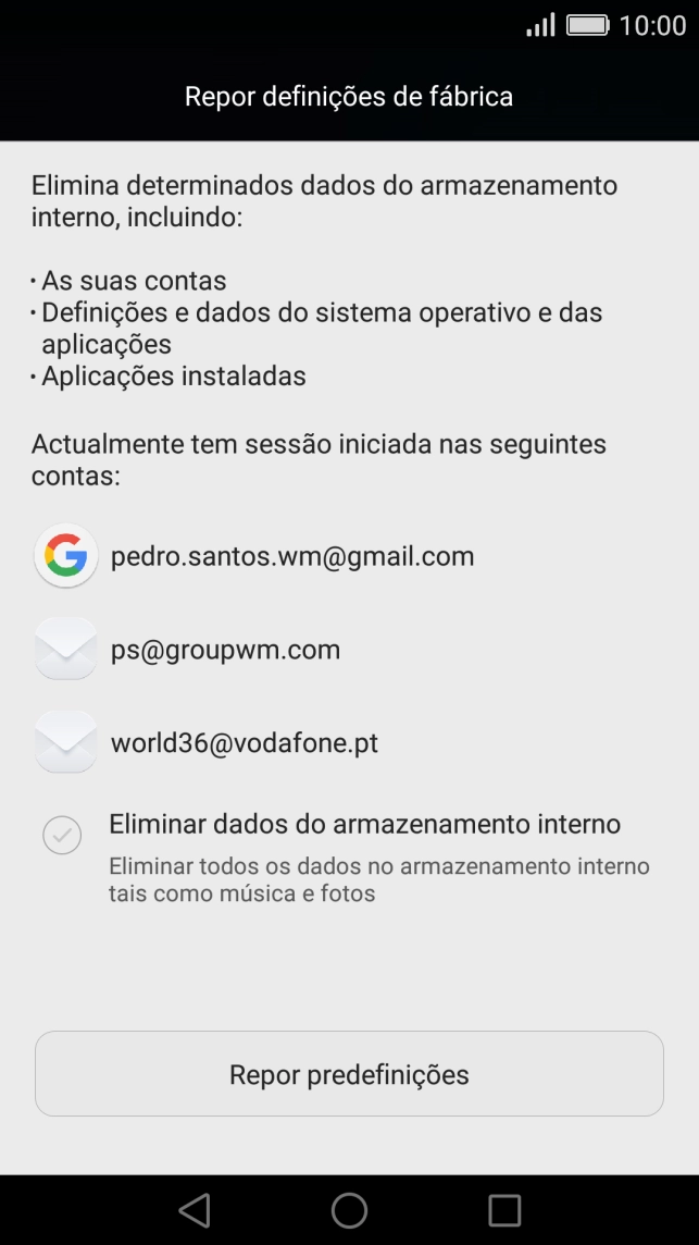 Prima Repor predefinições.