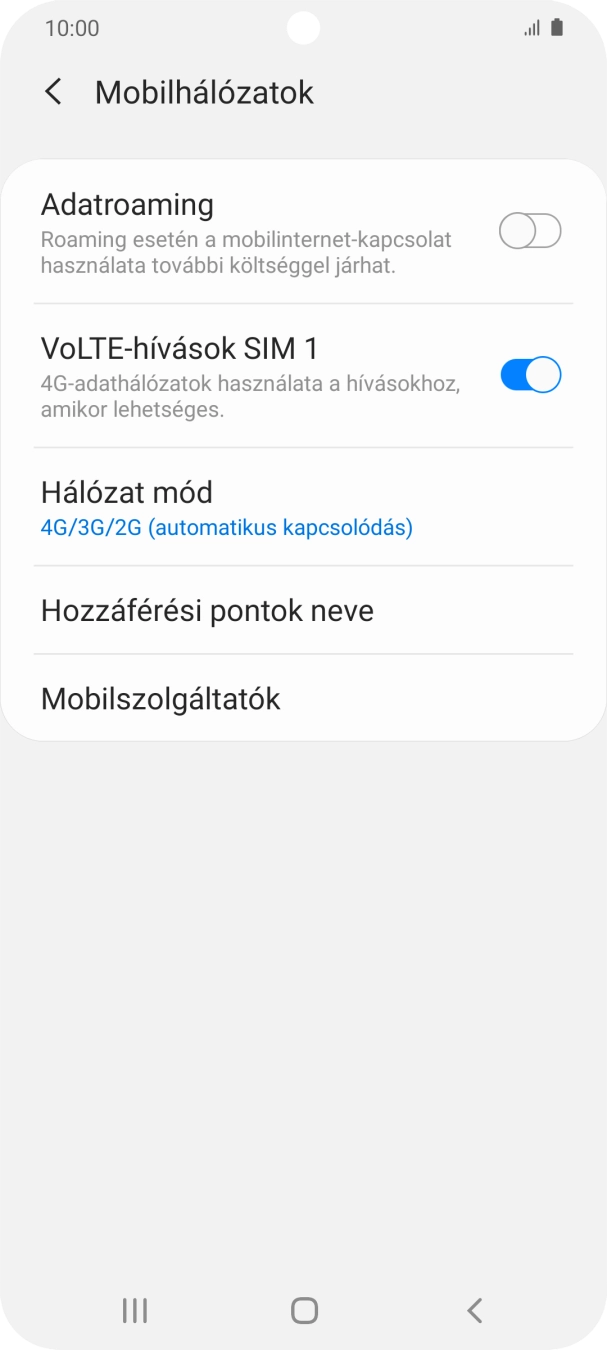 Kattints az „Adatroaming” melletti csúszkára a funkció be- vagy kikapcsolásához.