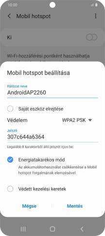 Kattints a „Hálózat neve” alatti mezőre, és írd be a Wi-Fi hotspot kívánt nevét.