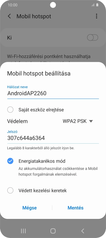 Kattints a „Hálózat neve” alatti mezőre, és írd be a Wi-Fi hotspot kívánt nevét.