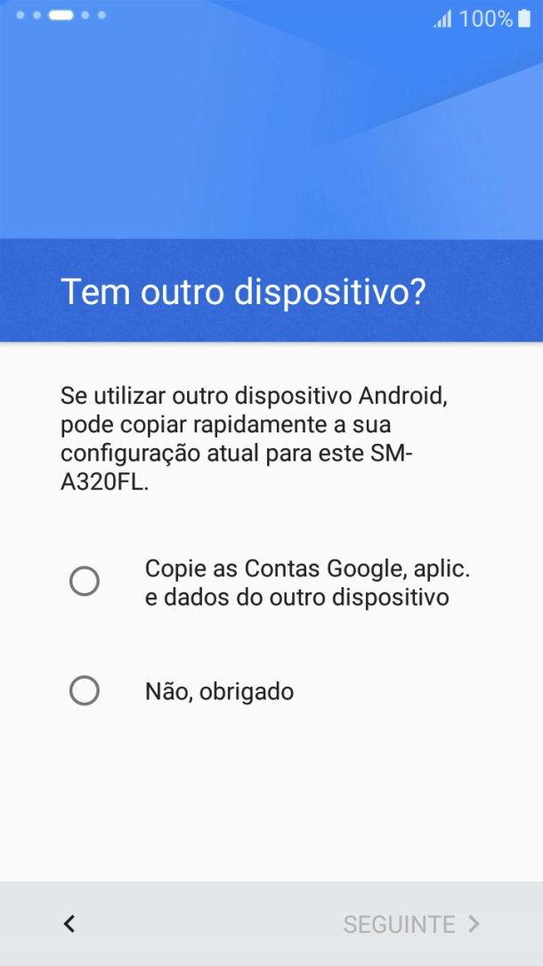 É possível transferir conteúdo de outro telefone quando o telefone for ativado antes da primeira utilização e quando o telefone tiver sido reiniciado. Quando esta imagem for mostrada no ecrã, o telefone está pronto para transferir conteúdo de outro telefone.