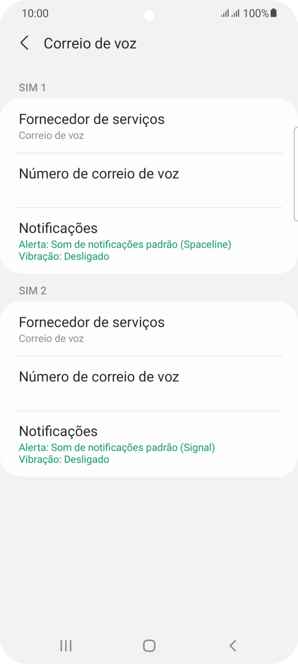 Prima Número de correio de voz sob o cartão SIM pretendido.