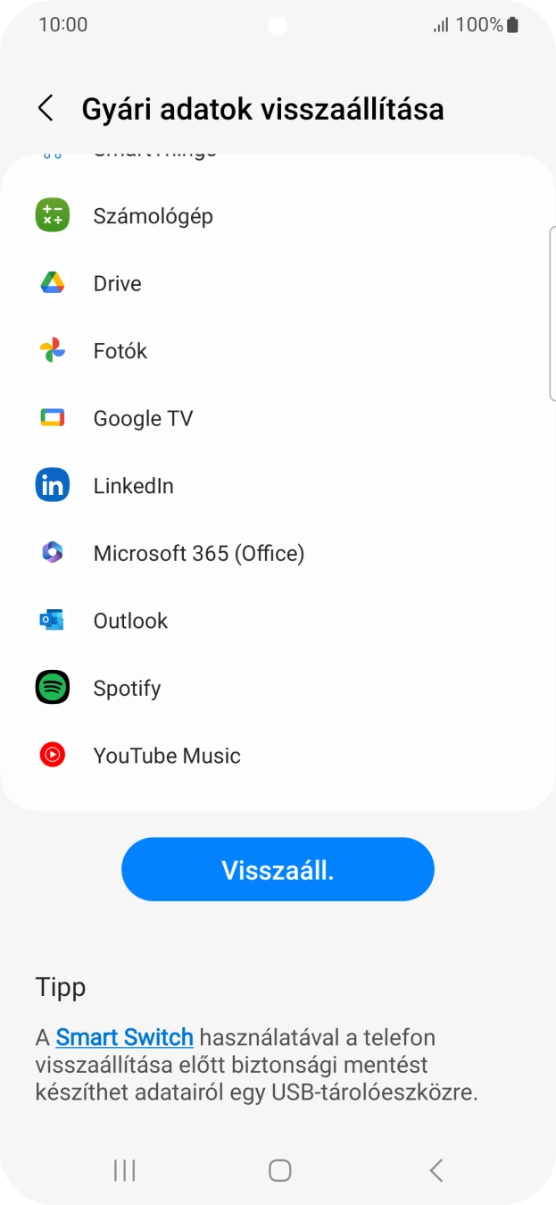 Válaszd a Visszaáll. lehetőséget.