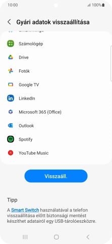 Válaszd a Visszaáll. lehetőséget.