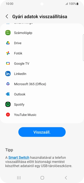 Válaszd a Visszaáll. lehetőséget.