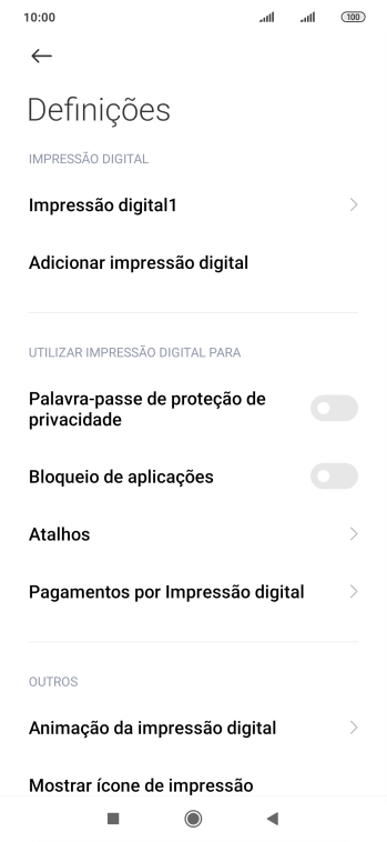 Prima os indicadores junto às definições pretendidas para as ativar ou desativar.