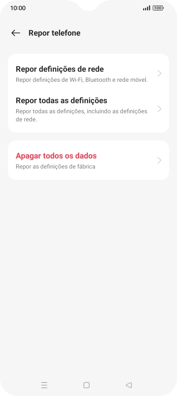 Prima Apagar todos os dados.