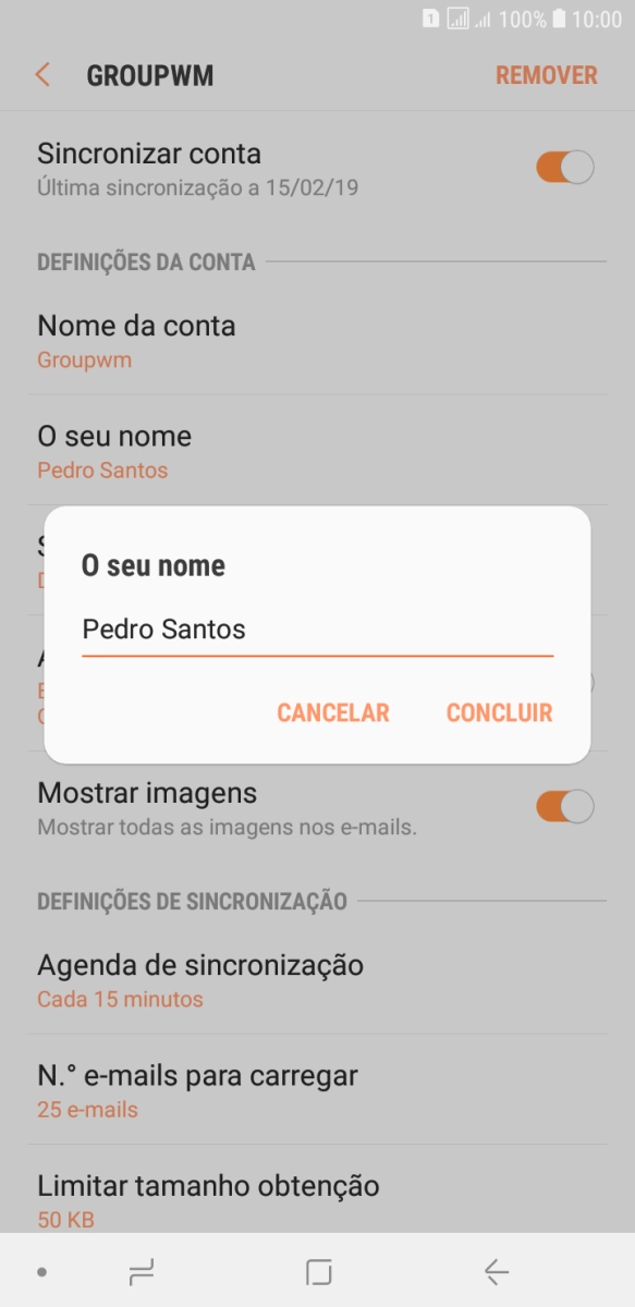 Introduza o nome de remetente e prima CONCLUIR.