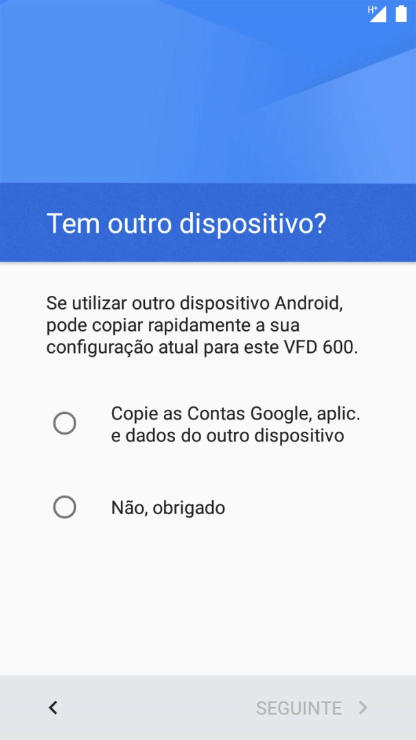 É possível transferir conteúdo de outro telefone quando o telefone for ativado antes da primeira utilização e quando o telefone tiver sido reiniciado. Quando esta imagem for mostrada no ecrã, o telefone está pronto para transferir conteúdo de outro telefone.
