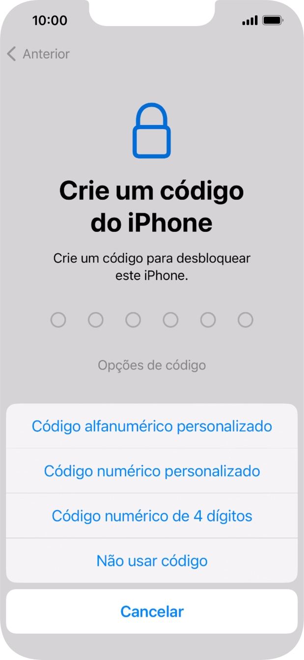Siga as indicações no ecrã para ativar a utilização do código de bloqueio do telefone ou prima Não usar código.