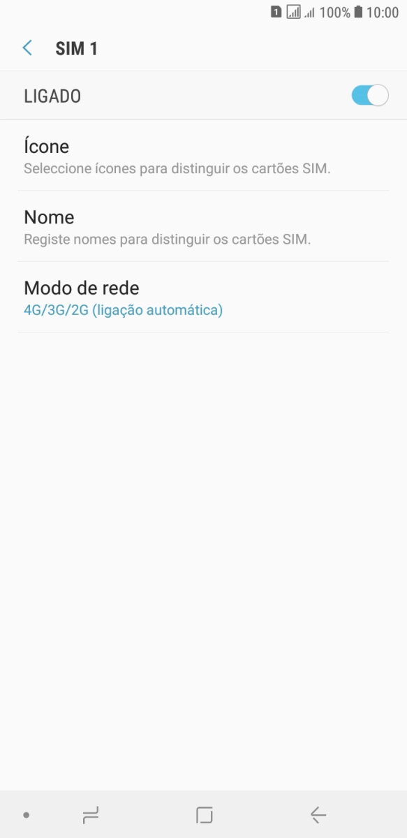 Prima o indicador para ativar ou desativar a utilização do cartão SIM pretendido.