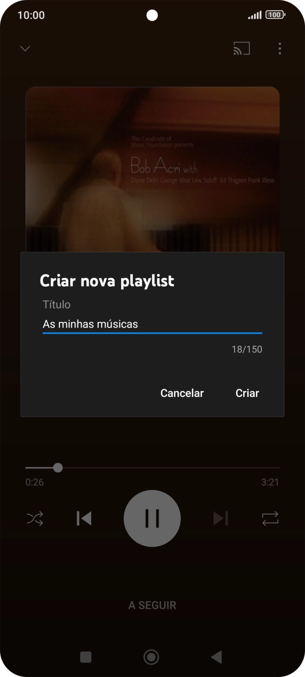 Introduza o nome pretendido para a lista de reprodução e prima Criar.