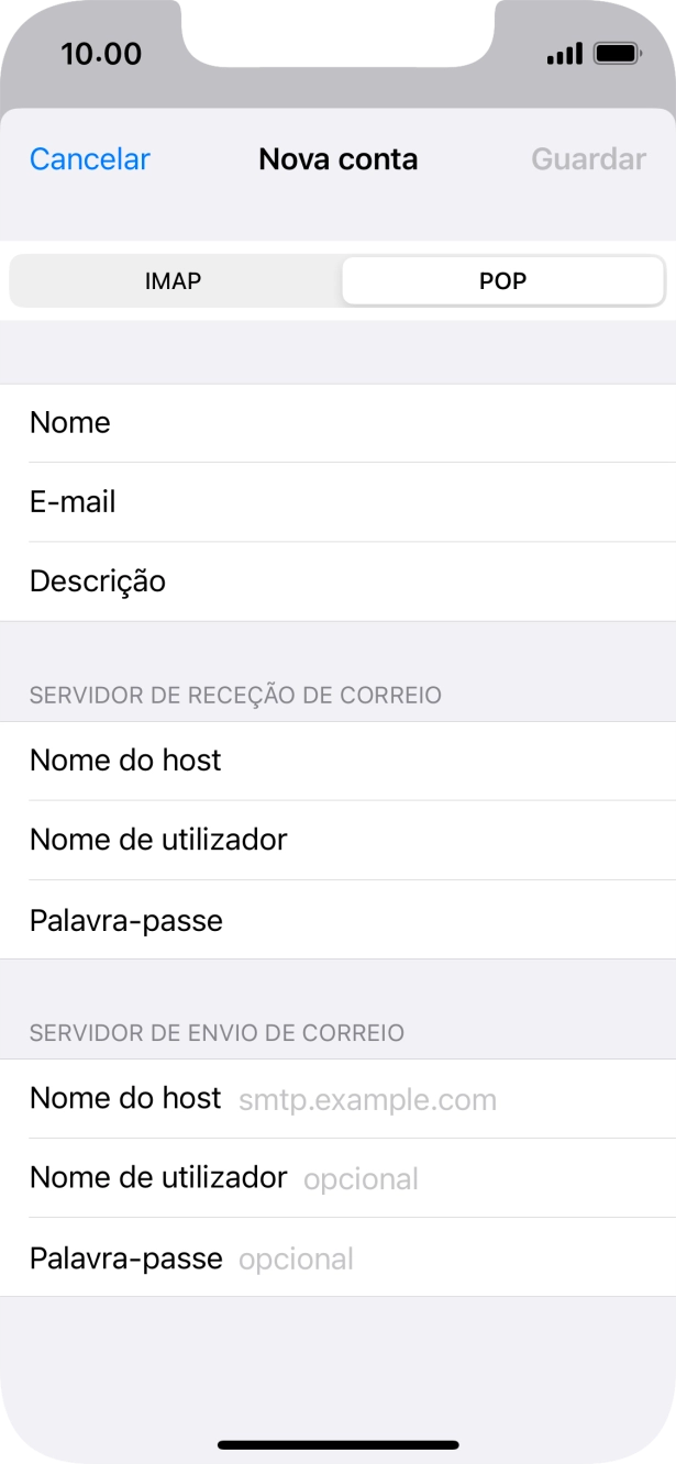 Prima Nome do host e insira smtp.vodafone.pt.