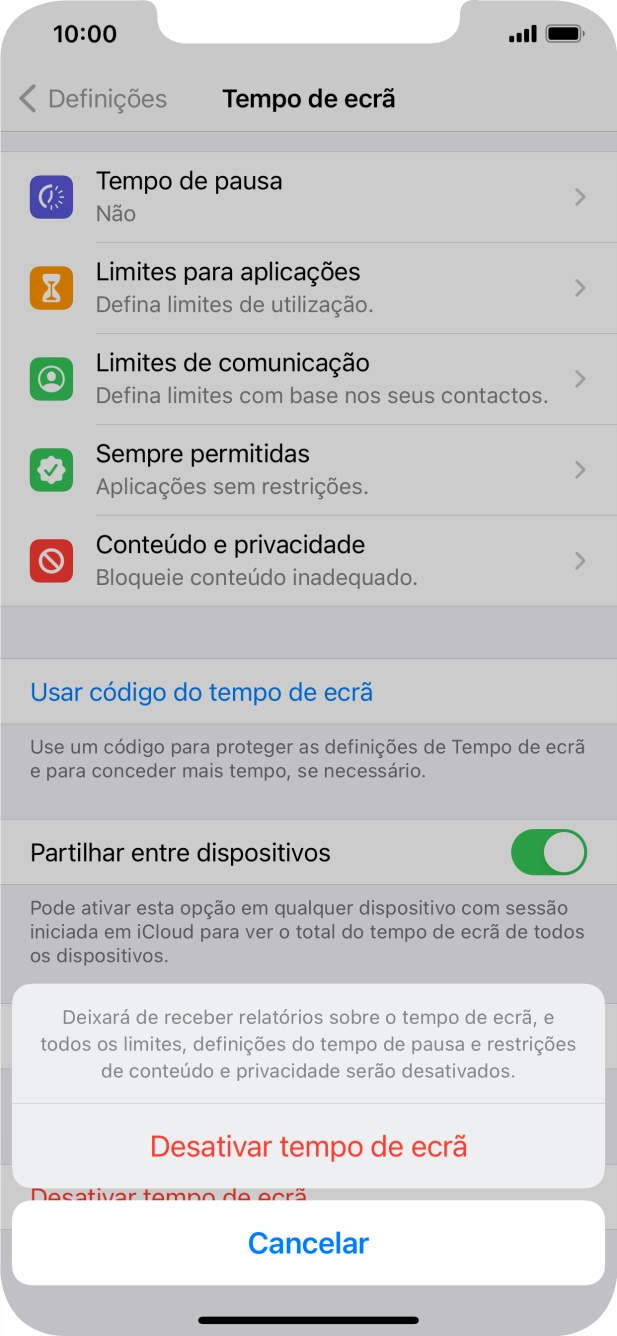 Prima Desativar tempo de ecrã.