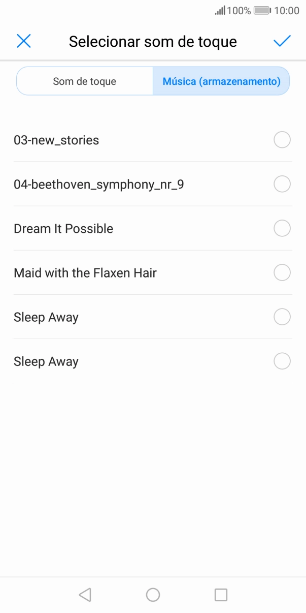 Prima os tons de toque pretendidos para os ouvir.