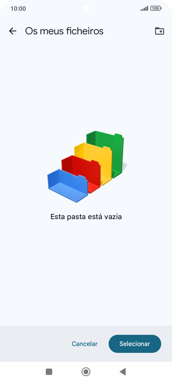 Se quiser criar uma nova pasta, prima o ícone de nova pasta e siga as indicações no ecrã para criar uma nova pasta.