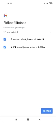 Amennyiben a kijelzőn ez a képernyőkép látható, az e-mail-fiókodat felismerte a rendszer, és automatikusan beállította. Kövesd a képernyőn megjelenő utasításokat  további adatok csatolásához, és fejezd be az új fiók létrehozását.