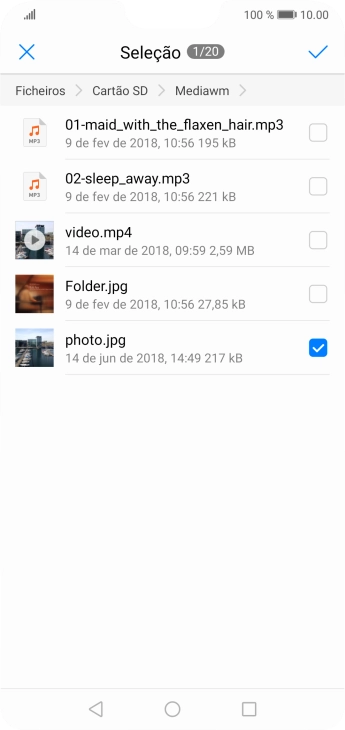 Prima o ícone para aceitar.