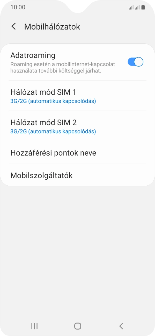 Kattints az „Adatroaming” melletti csúszkára a funkció be- vagy kikapcsolásához.