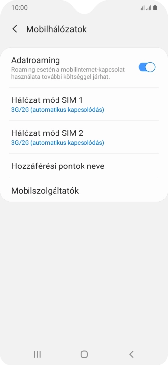 Válaszd a Hozzáférési pontok neve lehetőséget.