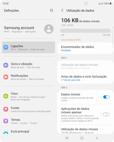 O consumo total de dados é agora mostrado no ecrã.
