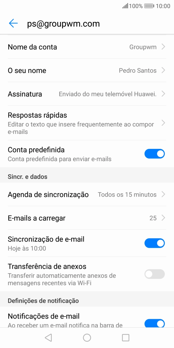 Prima Nome da conta e introduza o nome pretendido da conta de e-mail.