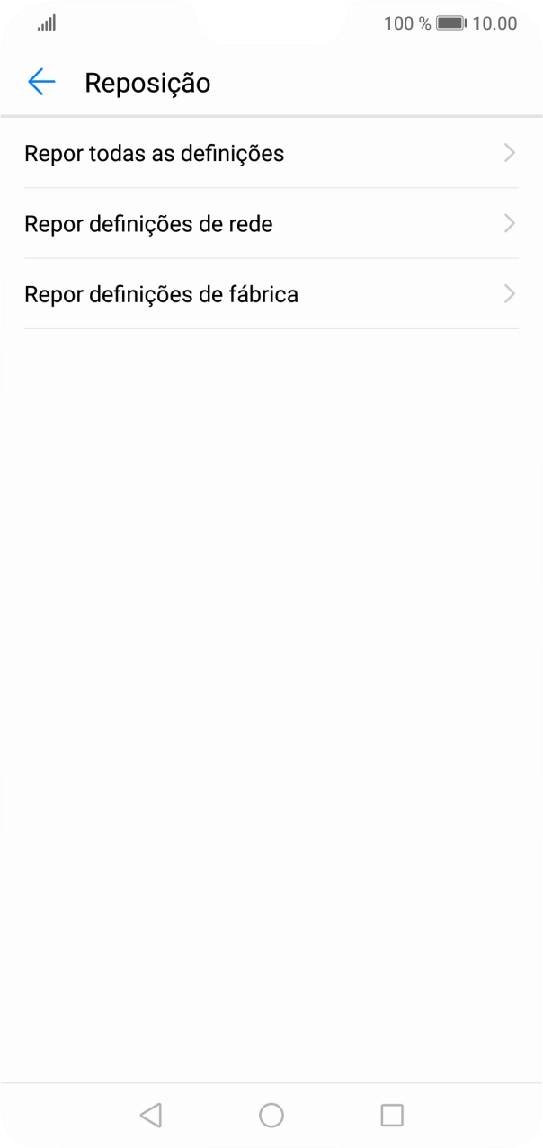 Prima Repor definições de fábrica.