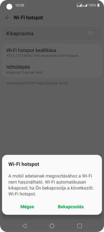 Válaszd a Bekapcsolás lehetőséget.