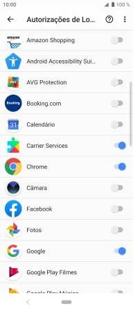 Prima o indicador junto às apps pretendidas para ativar ou desativar a função.