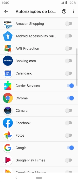 Prima o indicador junto às apps pretendidas para ativar ou desativar a função.