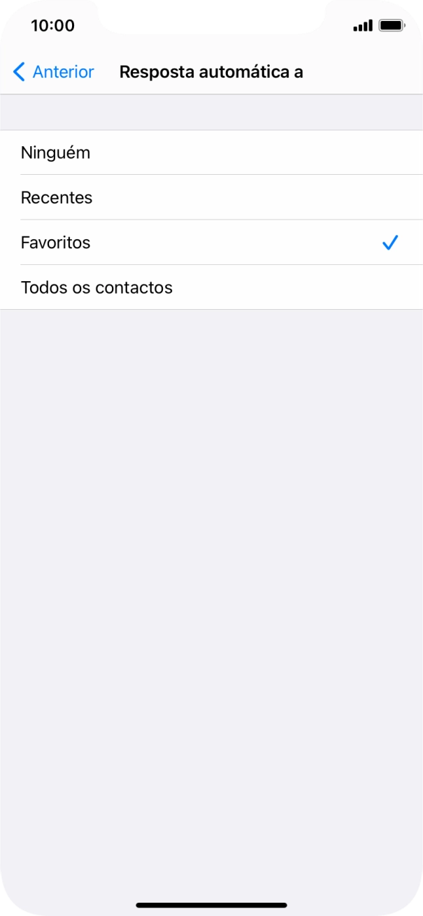 Prima a definição pretendida para escolher quais os contactos que serão automaticamente informados que a função 