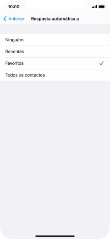Prima a definição pretendida para escolher quais os contactos que serão automaticamente informados que a função 
