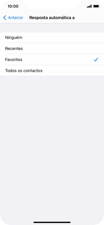 Prima a definição pretendida para escolher quais os contactos que serão automaticamente informados que a função 